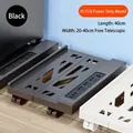 Adjustable black computer host stand with power strip and lockable swivel wheels - Black with Power Socket