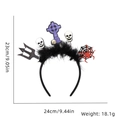 Halloween headband featuring skull and spiderweb with dimensions 23x24cm detail - Trident Spider Black Feather Headband