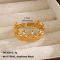 Adjustable golden stainless steel crown ring with sparkling rhinestone inlay - Elegant Crown