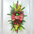 Guirnalda navideña para escaleras con agujas de pino, bayas rojas y lazo de cuadros - 60*30cm Navidad Rojo y Verde Sin Luz