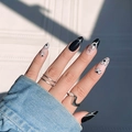 Faux ongles amande minimalistes noir et blanc avec motifs de marguerites pour femmes - Type à Colle / Style Amande Floral Noir et Blanc (Y-159)