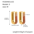 U-shaped stainless steel earrings with pink zircon stones in 18k gold plated finish - Medium / Red