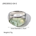 Waterproof 18K gold-plated stainless steel ring with an oval light green gemstone - US 6 / Silver Base Green Stone (JDR2305012-GN-S)