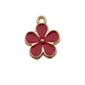 Ciondolo a fiore in smalto rosso con bordo in metallo dorato per gioielli fai-da-te - 1 pezzo Fiore a Cinque Petali 14x17mm