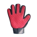 Red rubber pet grooming glove with soft massage bristles and black breathable mesh fabric - Right Hand / Red