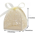 Beige laser-cut wedding favor box with floral patterns and a silk ribbon bow, size 8x6.5cm - Pearlescent Star White