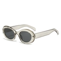 Retro oval sunglasses with thick light gray transparent frames and dark gray lenses - Grey Frame / Black Grey Lens