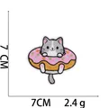 Detailed embroidery patch showing a cute cat in a pink donut with 7cm x 7cm dimensions - 12# Cat Donut