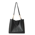 Klassieke zwarte kunstlederen shopper met gouden kettingdetails en ruime capaciteit - Groot / Zwart