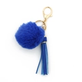 Blue fluffy pompom keychain with matching tassel and gold lobster clasp for bags - Sapphire Blue