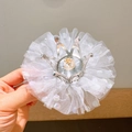 Sparkling silver princess crown hair clip featuring white lace mesh and a pearl - Light Gray