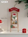 Insegna di benvenuto natalizia in legno con pupazzo di neve e scala, altezza 32 cm - Pupazzo di Neve