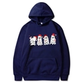 Dunkelblauer Weihnachts-Hoodie mit vier süßen Gespenstern mit Weihnachtsmützen und Lichtern - S / Marineblau