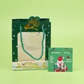 Christmas gift set with green reindeer carry bag and Santa Claus greeting card - Green Christmas Gift Bag and Greeting Card