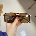 Retro oversized square tortoiseshell sunglasses with dark brown lenses and double bridge - Leopard Frame / Tea Lens