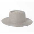 Detailed texture of the woven high-top boater hat in grey straw for sun protection - Adjustable / Gray