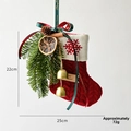 Calcetín navideño de punto rojo con borde de copo de nieve, piñas y pequeños cascabeles - Calcetín Decorativo de Doble Campana