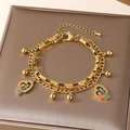 Gold-plated double layer stainless steel bracelet with heart charms for Mother's Day - Colored Enamel Mother Daughter Style (KB203678-Z)