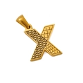 Titanium steel gold plated letter X pendant with unique bark texture and polished ring - X-Single Pendant