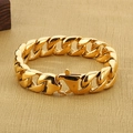 Classic 15mm men's Cuban link bracelet in gold finish with side-opening mechanical clasp - Gold (KB49297-D)