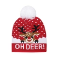 Bonnet de Noël rouge en tricot avec pompon blanc et motif renne Oh Deer festif - Renne Rouge (A)