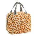 Isolierte Kühltasche mit Giraffenmuster, schwarz-weiß gestreiften Griffen und Fronttasche - Giraffenmuster