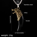 Men's stainless steel necklace with bronze wolf head and black acrylic tooth pendant - Wolf Tooth No.7 + 70cm Steel Chain