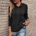 Women's black cable-knit long sleeve hoodie with drawstring hood and ribbed cuffs - S / Black