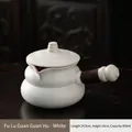 White ceramic side-handle teapot with 950ml capacity and heat-resistant cord-wrapped grip - 950ML / Fulu Jar Pot (White) / 24.5cmx14cm