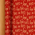 Roll of red Christmas wrapping paper with festive gold HO HO HO and snowflake prints - Christmas HO HO HO / 43cmx3m