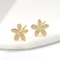 Elegant gold S925 sterling silver flower stud earrings with micro-set diamond petals - 925 Silver / 18K Gold