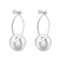 Boucles d'oreilles argentées avec boucle ovale et grande boule en métal poli chic - Argenté