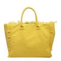 Minimalist yellow canvas tote bag with unique tassel edges and short carry handles - Yellow