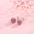 Sparkling pink crystal ball stud earrings with S925 sterling silver screw back closure - 925 Silver / Pink
