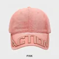 Casquette de baseball en denim délavé rose vintage avec lettrage 3D ACTION brodé - M (54-58cm) / Rose