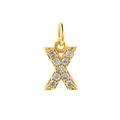 Vintage style pearl necklace with gold letter X pendant featuring white cubic zirconia - Letter X Pendant / Gold