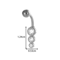 Silver stainless steel belly ring featuring three sparkling round zirconia stones - Silver Triple Rhinestones (0199-7# Silver)