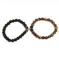 Bracelets magnétiques pour couples avec perles noires mates et pierres oeil de tigre - Oeil de tigre avec style mat B (Oeil de tigre/Mat B)