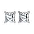 Elegant pair of S925 sterling silver square-cut zircon stud earrings with four-prong setting - Silver Square Four-prong Style (APE60-P)