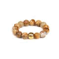 Stretch beaded ring featuring natural picture stone beads and a central 18K gold bead - Brown Texture (FN0195)