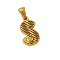 Gold plated stainless steel letter S necklace pendant with textured honeycomb surface - S-Single Pendant