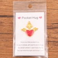 Golden red heart wing Pocket Hug pendant with greeting card in transparent packaging - Gold Border Heart Wings