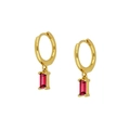 Eleganti orecchini a cerchio in argento dorato con ciondoli rettangolari in zircone rosso - Oro Rosa Rosso