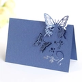Elegant laser cut dark blue butterfly place card with 3D wings and floral patterns - Sapphire Blue