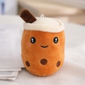 Portachiavi in peluche arancione bubble tea con viso carino e dettagli di perle - Stile Bubble Tea / Marrone