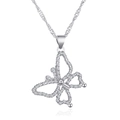 Silver-plated butterfly pendant necklace with white zircon pavé and shimmering water wave chain - Silver Hollow Full Diamond Butterfly Pendant (白K 8564)