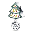 Silver Christmas tree charm with green zircon edges and hanging snowflake pendant - Christmas Tree Snowflake Pendant