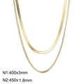 Double layered 18k gold plated stainless steel snake and box chain necklace set - Gold Flat Snake Box Chain (KN232357-Z)