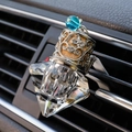 Car air vent crystal perfume bottle with silver cutout lid and blue bead accent - Crystal Air Vent Bottle