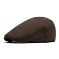 Classic dark brown newsboy cap with traditional herringbone pattern tweed fabric - L (58-60cm) / Coffee